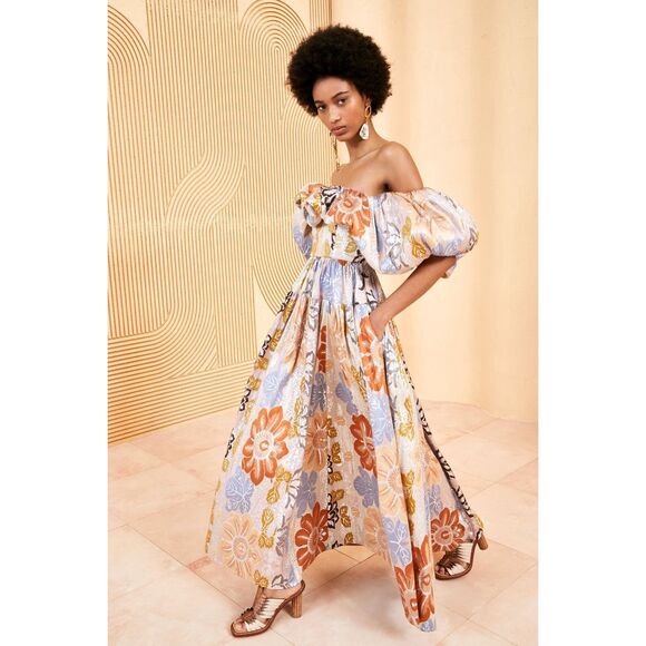 NWT ULLA JOHNSON Izra Metallic Floral Off The Shoulder Maxi Dress - Picture 1 of 10